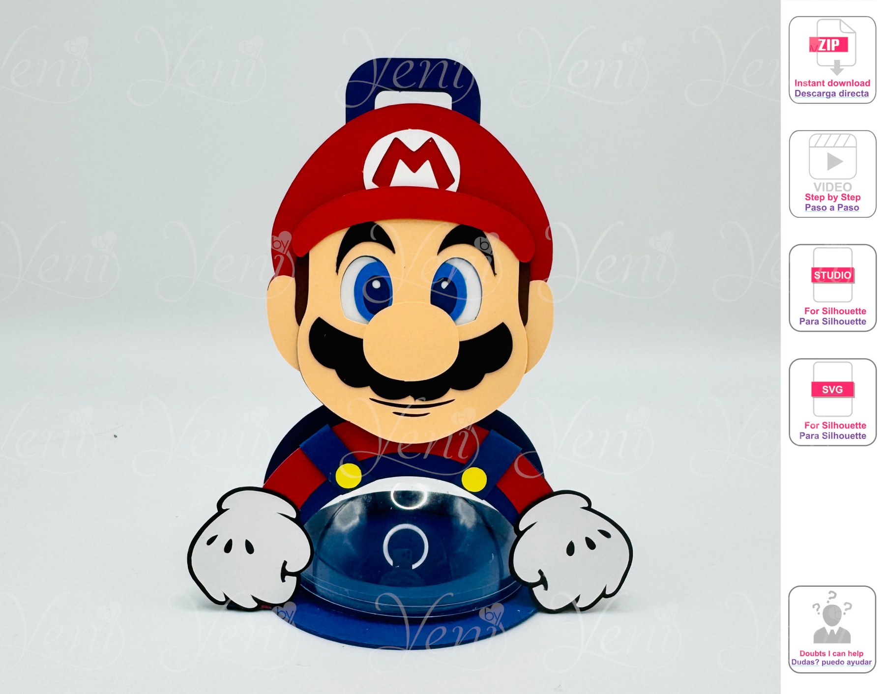 Brother Bros candy holder - For 8cm / 3.15” Sphere - digital file - SVG and Studio - Mario