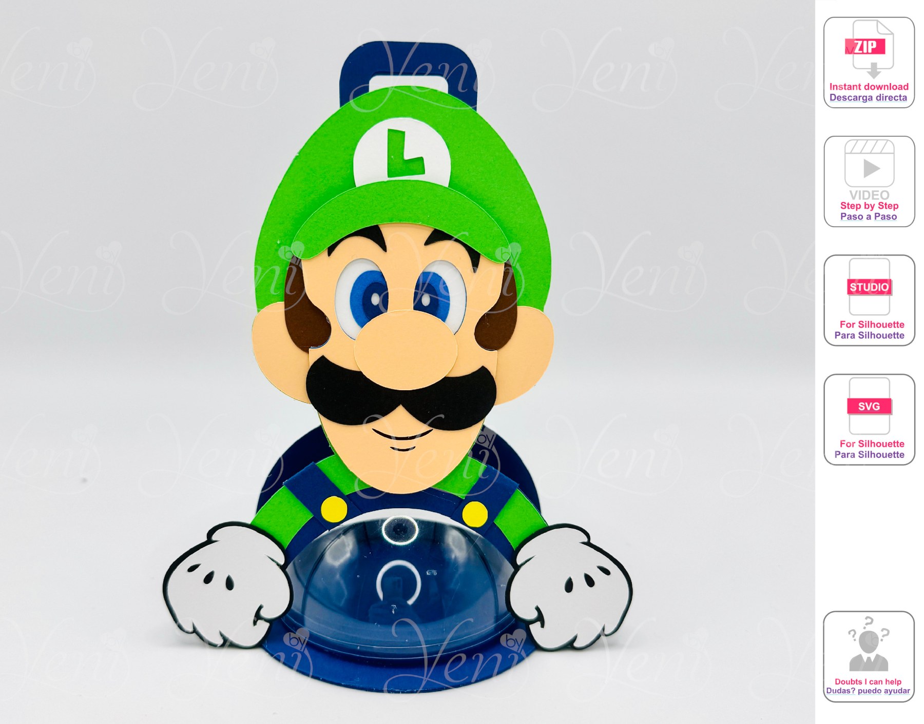 Luigi Bros candy holder - For 8cm / 3.15” Sphere - digital file - SVG and Studio