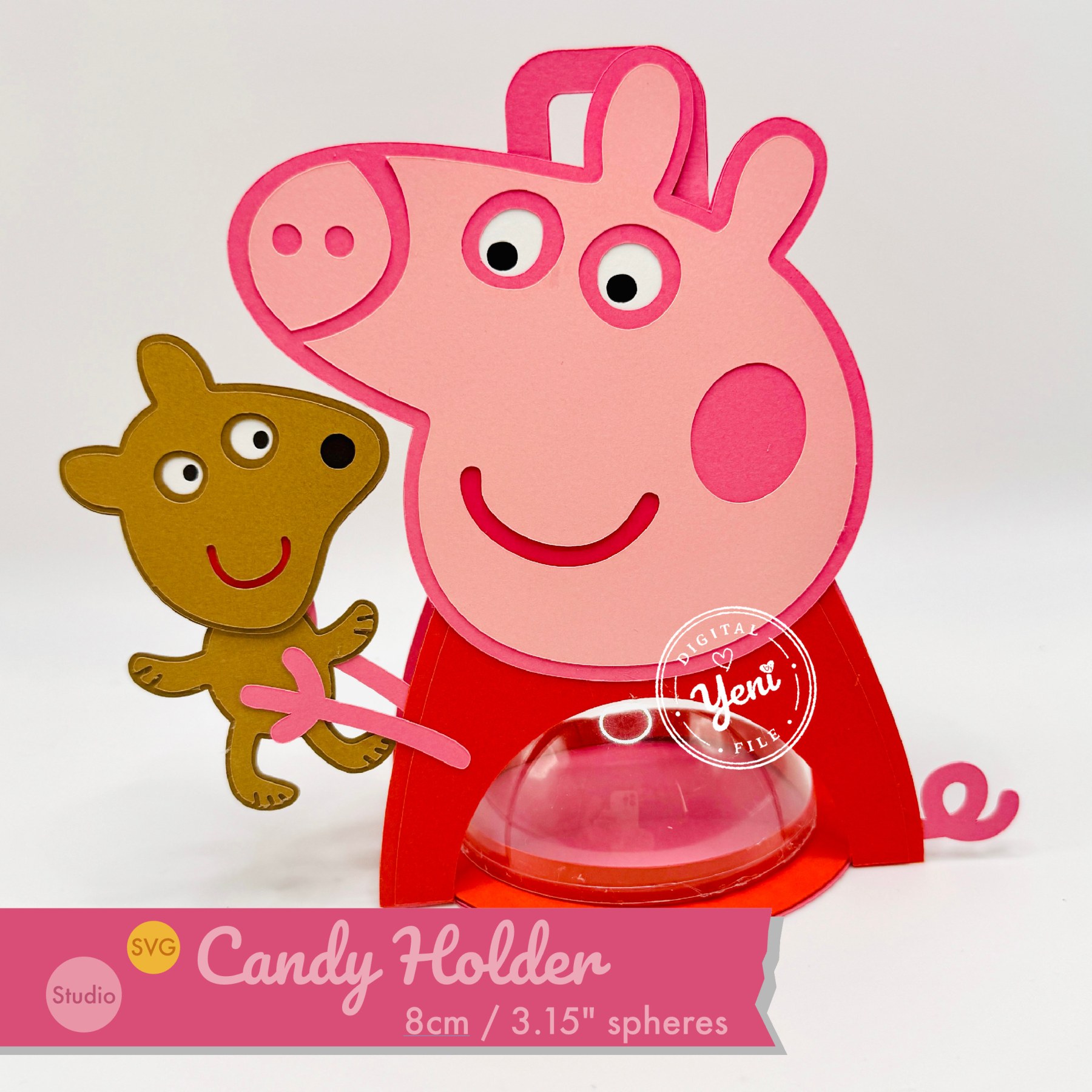 Peppe Pig and Teddy candy holder - For 8cm / 3.15” Sphere - SVG and Studio files