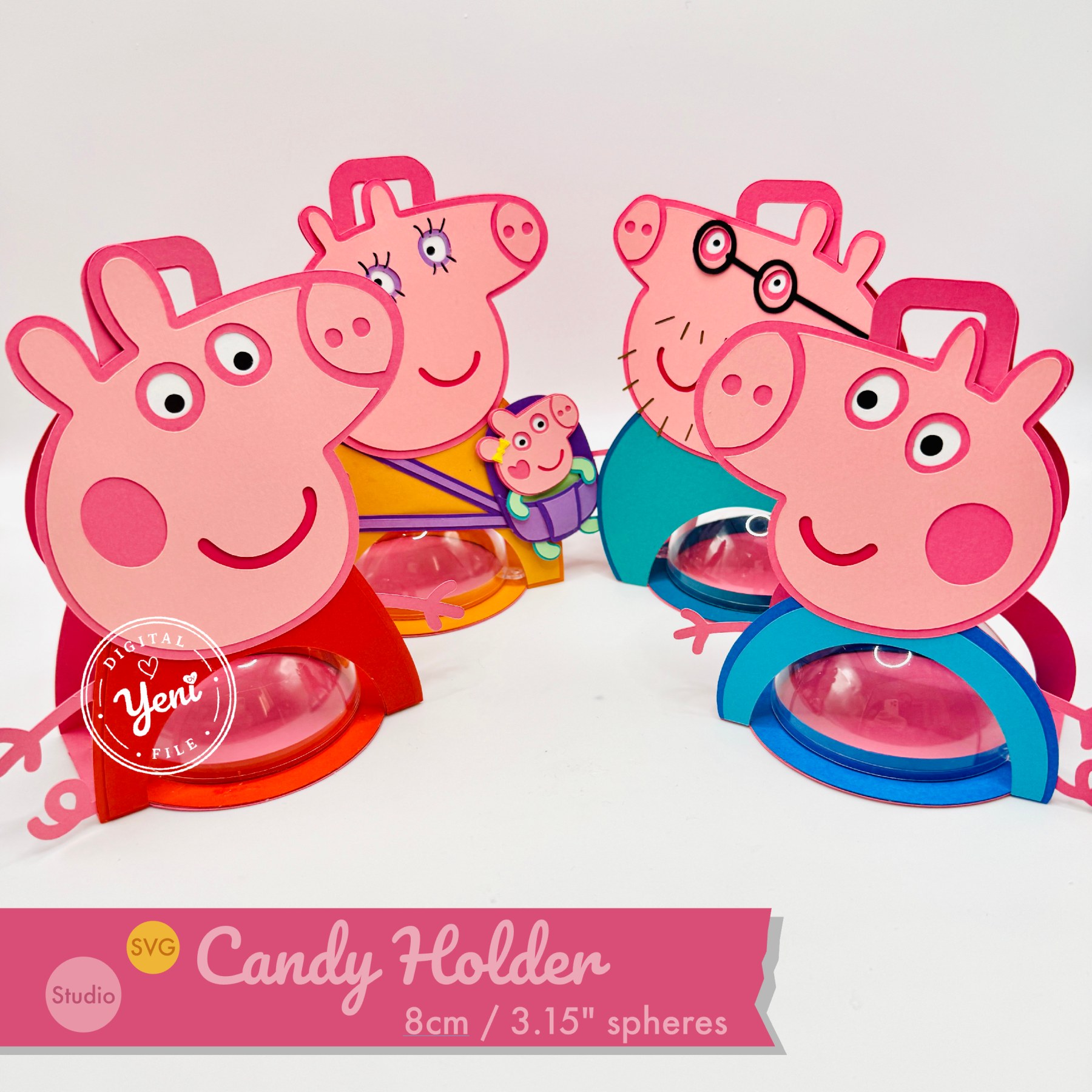 Peppa Pig Pack candy holder - For 8cm / 3.15” Sphere - SVG and Studio files