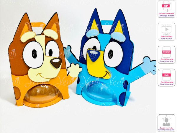 Pack Bluey and Bingo candy holder – For 8cm / 3.15” Sphere – Digital Files