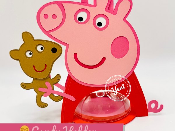 Peppe Pig and Teddy candy holder - For 8cm / 3.15” Sphere - SVG and Studio files - Image 1
