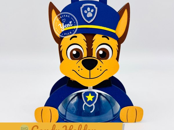 Chase Paw Patrol candy holder - For 8cm / 3.15” Sphere - SVG and Studio files - Image 1