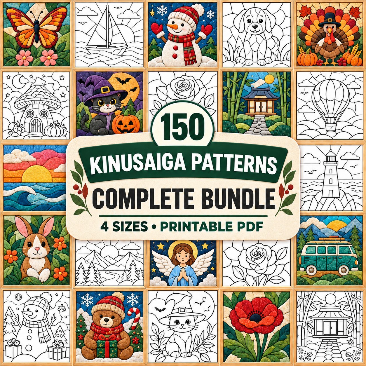 +150 Kinusaiga pattern bundle Whole Shop Kinusaiga coastal fabric Mosaic art diy decor no sew craft gift printable template beginner Foam Craft