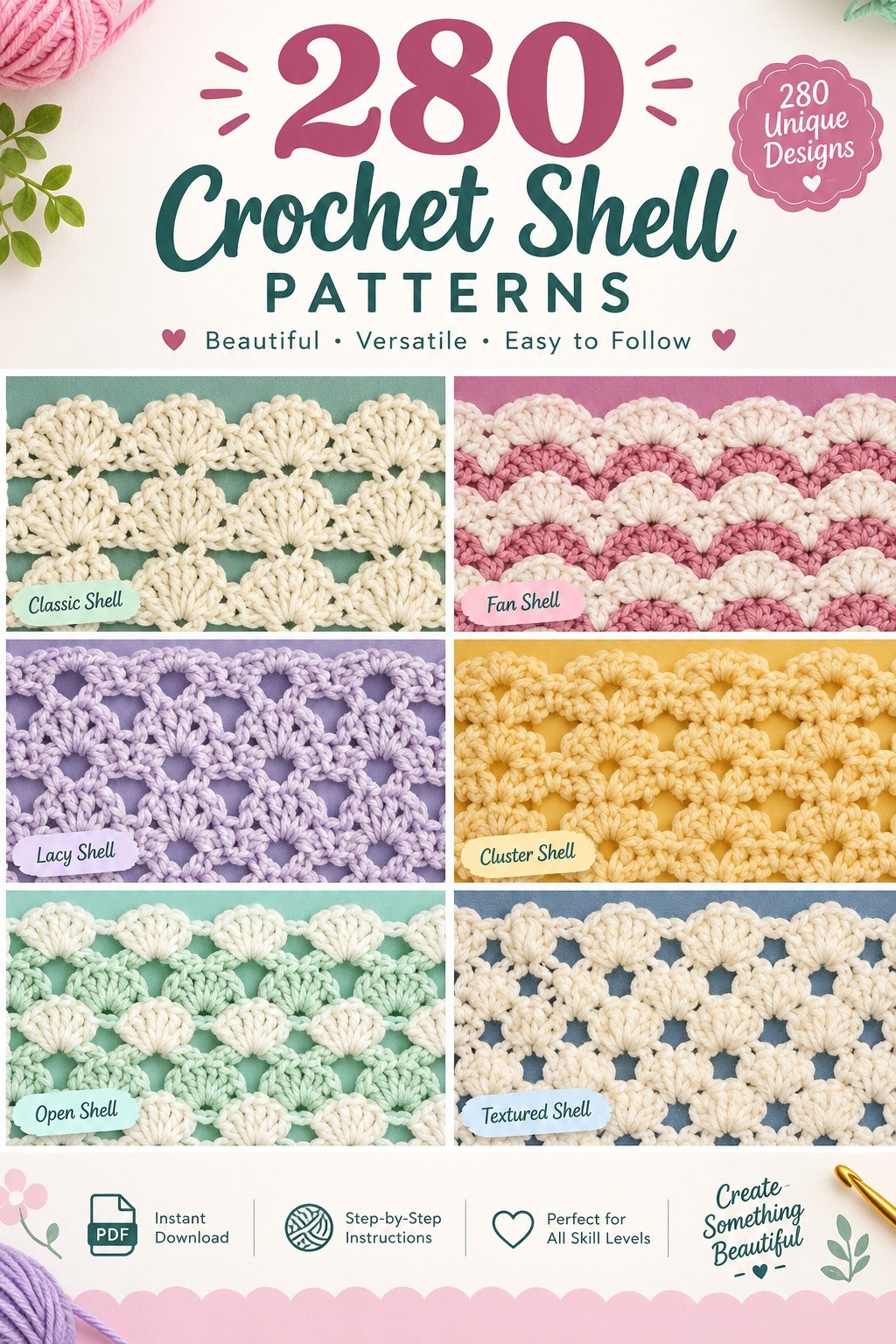 280 Crochet Shell Stitch Patterns – Digital PDF Pattern Collectio