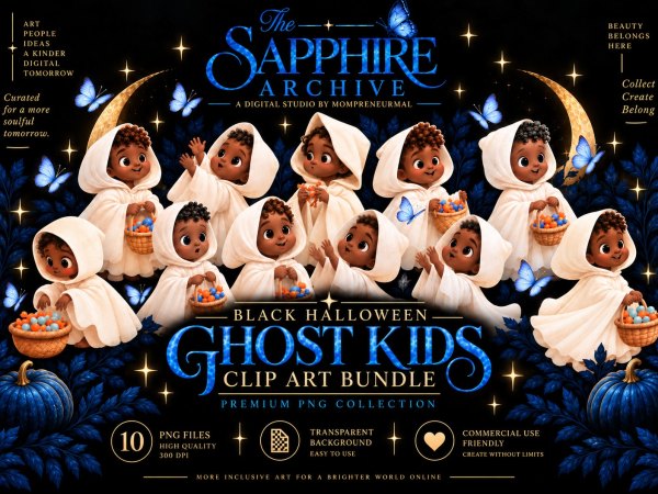 Boo & Blue Wings Black Halloween Clipart Bundle