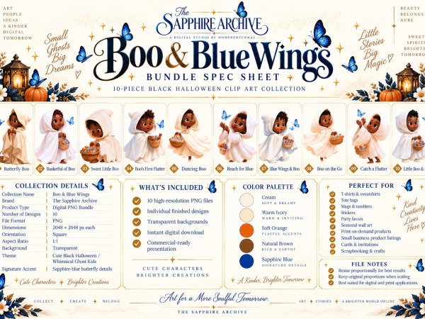Boo & Blue Wings Black Halloween Clipart Bundle - Image 2