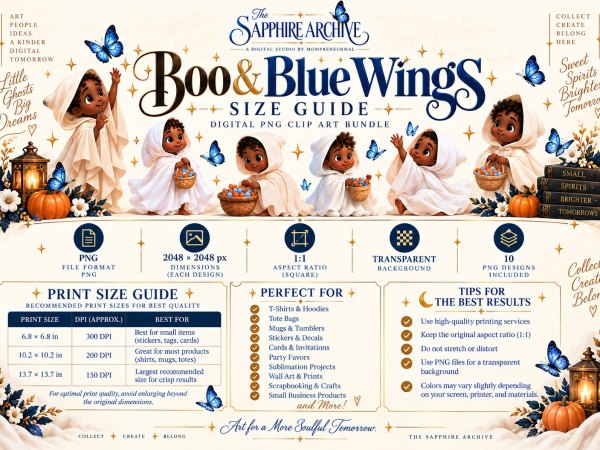 Boo & Blue Wings Black Halloween Clipart Bundle - Image 3