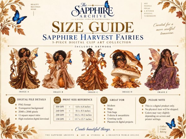 Sapphire Harvest Fairies – Black Autumn Fairy Clipart Bundle | Fall Fantasy PNG Digital Download - Image 3