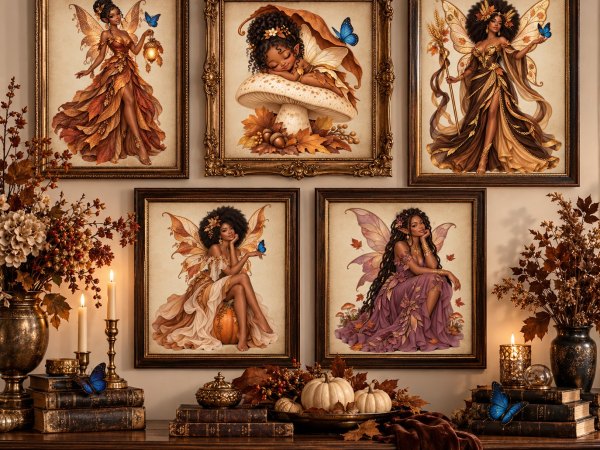 Sapphire Harvest Fairies – Black Autumn Fairy Clipart Bundle | Fall Fantasy PNG Digital Download - Image 7