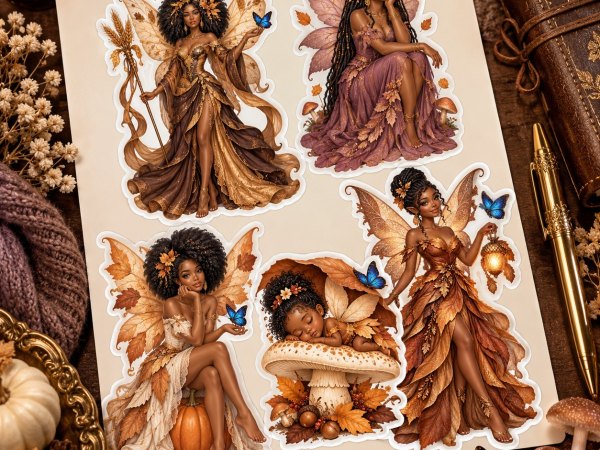 Sapphire Harvest Fairies – Black Autumn Fairy Clipart Bundle | Fall Fantasy PNG Digital Download - Image 9