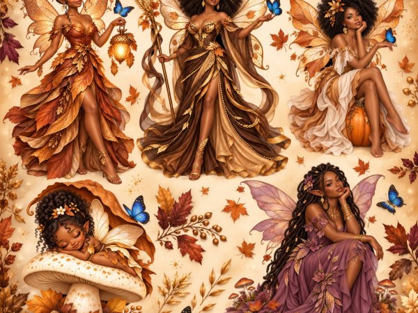 Sapphire Harvest Fairies – Black Autumn Fairy Clipart Bundle | Fall Fantasy PNG Digital Download - Image 10