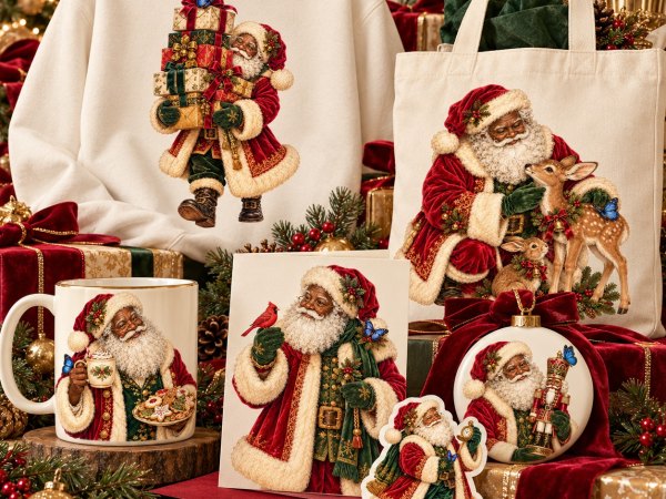 Vintage Black Santa Clipart Bundle – 20 African American Christmas PNGs - Image 6