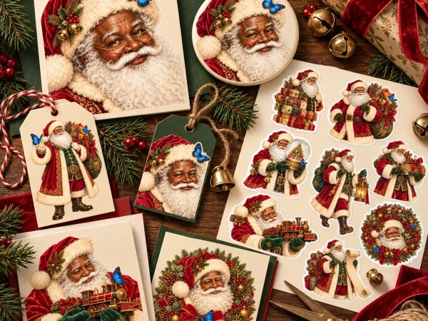 Vintage Black Santa Clipart Bundle – 20 African American Christmas PNGs - Image 8