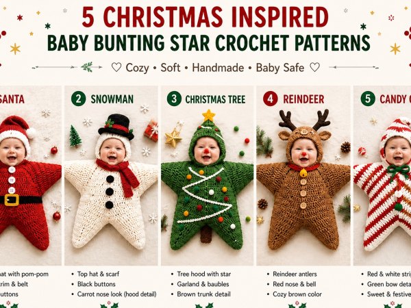 5 in 1 Christmas Baby Star Bunting Crochet Pattern PDF, 5 Star Hooded Baby Blanket Patterns, Newborn gift Sleep Sack Crochet Baby Blanket - Image 1